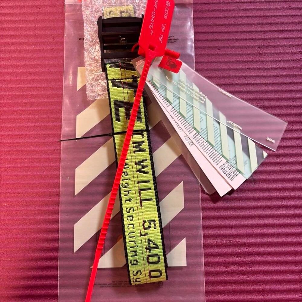 🐍 Lime Green, Matte Black Buckle | Off-White | Belt (200cm)